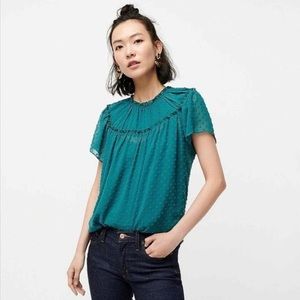 J. Crew Gathered Bib Top Swiss Dot Dark Green Sz L